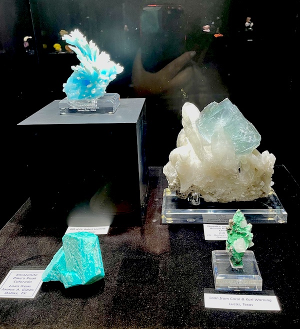 Aqua, white, green and turquoise minerals on display at the Petroleum Museum Midland Texas