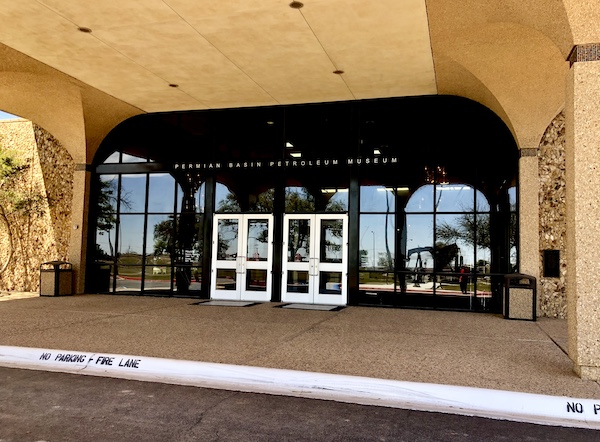 Petroleum Museum entrance with glass double doors, in Midland Texas