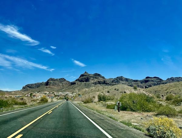 Highway through mountains on our way to Beautiful Lake Havasu Arizona