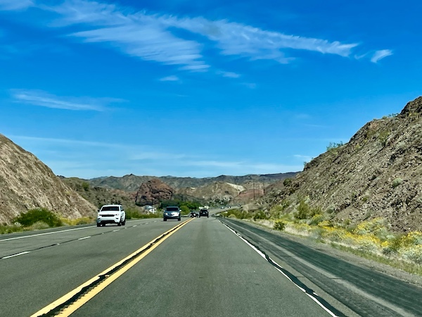 Highway through the mountains on our way to Beautiful Lake Havasu Arizona