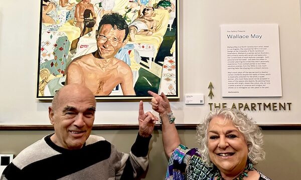 Special Art Show in LA featuring a painting of my Uncle Mike that Steve and I are pointing to.