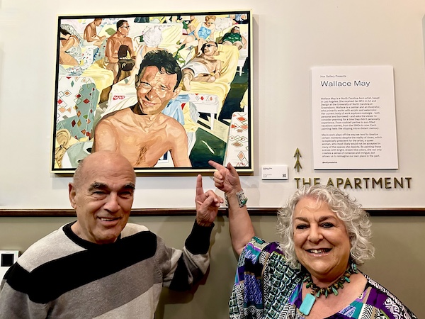 Special Art Show in LA featuring a painting of my Uncle Mike that Steve and I are pointing to.