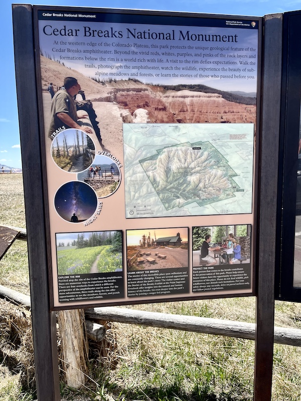 Colorful sign giving info about Cedar Breaks National Monument