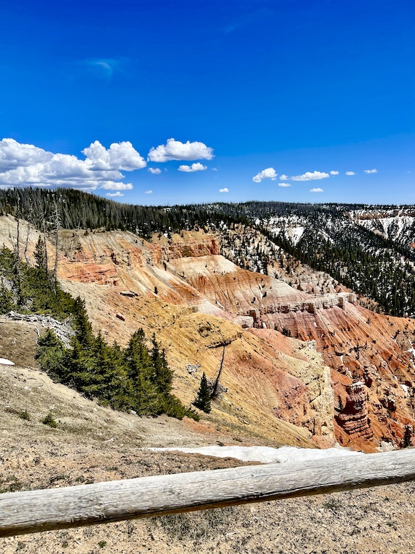 Canyon has stripes of colors from white to deep coral at Cedar Breaks National Monument