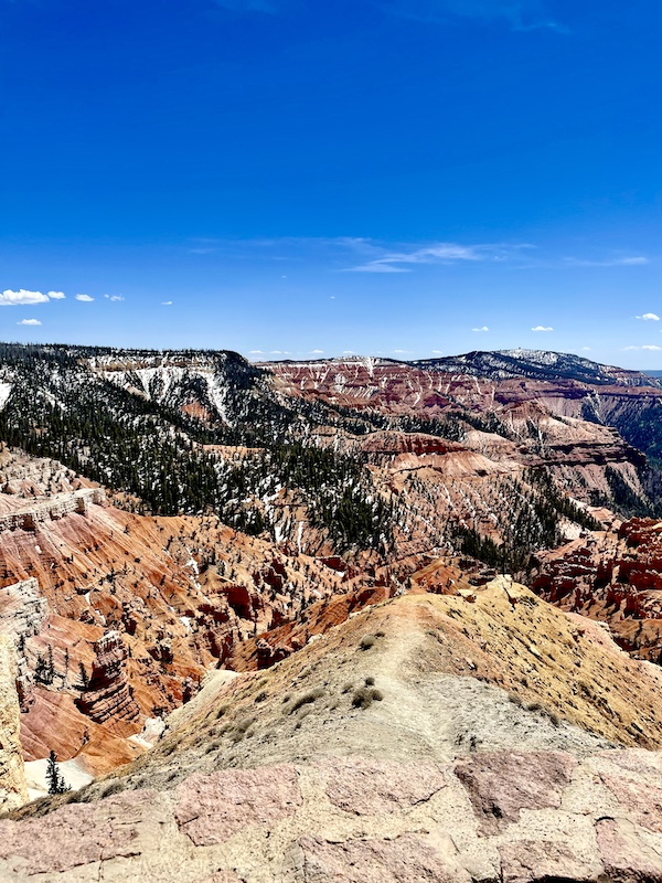 View of Cedar Breaks National Monument with mesas and lots of trees