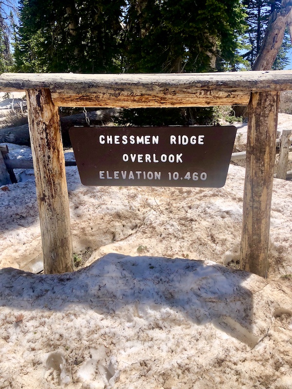 Sign for Chessman Ridge Overlook, elevation 10,460-feet at Cedar Breaks National Monument