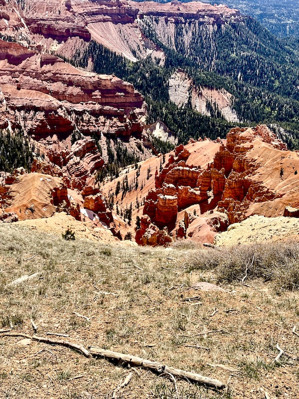 Red rock hoodoos, or rock formations, at Cedar Breaks National Monument similar to the ones at Bryce Canyon