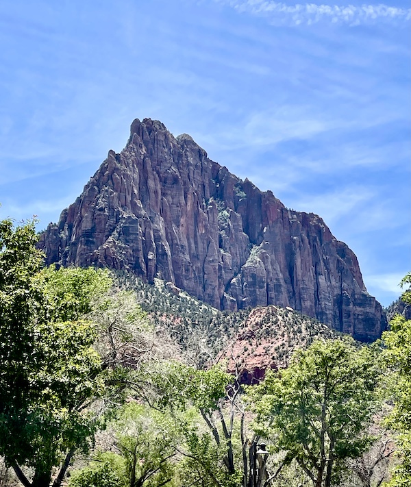 Rugged mountains in the shape of a crown at Zion National Park Utah