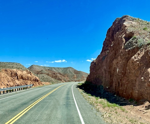 Large boulders lining the highway through Capitol Reef National Park