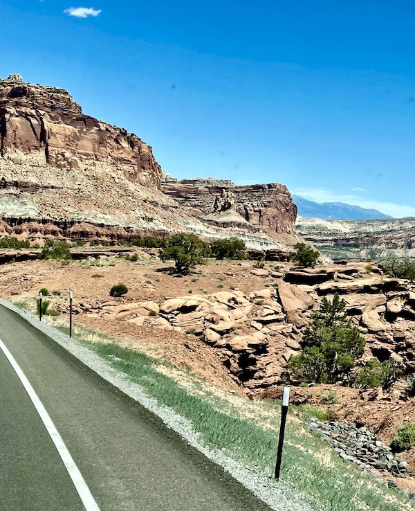 Interesting and colorful rock formations along a highway through Capitol Reef National Park