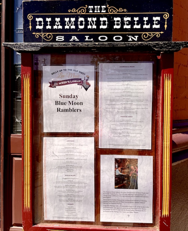 Menus in a glass case for the Diamond Belle Saloon Durango
