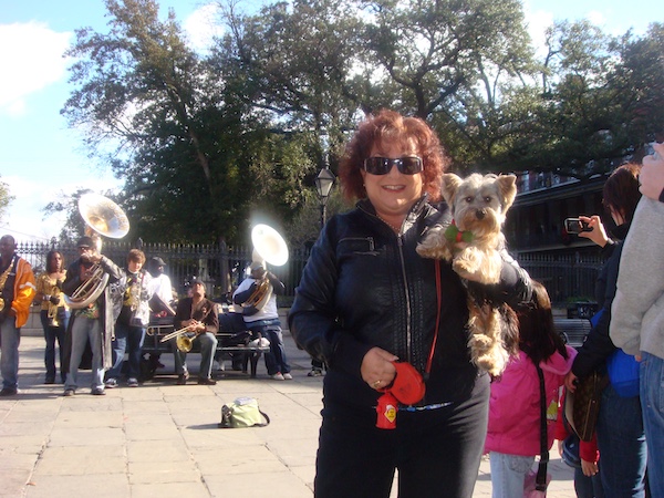 Me with Hershi at Jackson Square with a band playing behind us.