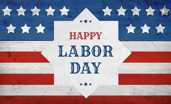 Flag with words Happy Labor Day on white background