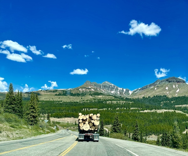 Truck full of log on our Scenic Drive to Silverton and Ouray