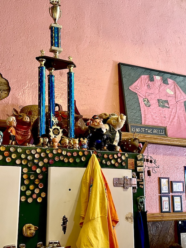 Large trophy on display inside Thee Pitts Again BBQ