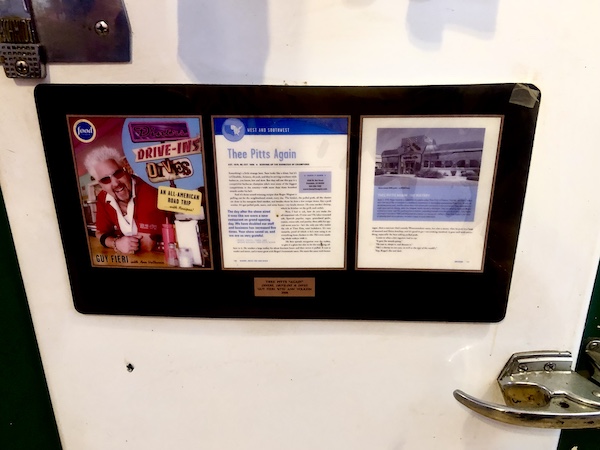 Photo of Guy Fieri, and article about Thee Pitts Again BBQ