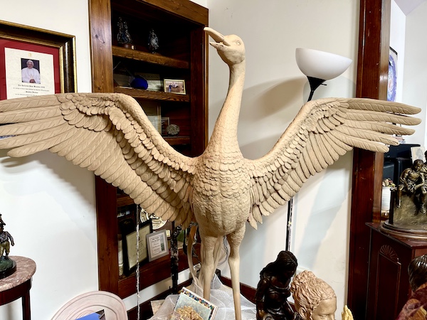 Clay sculpture of a large bird with wings spread created by Artist Sondra Jonson Cambridge NE