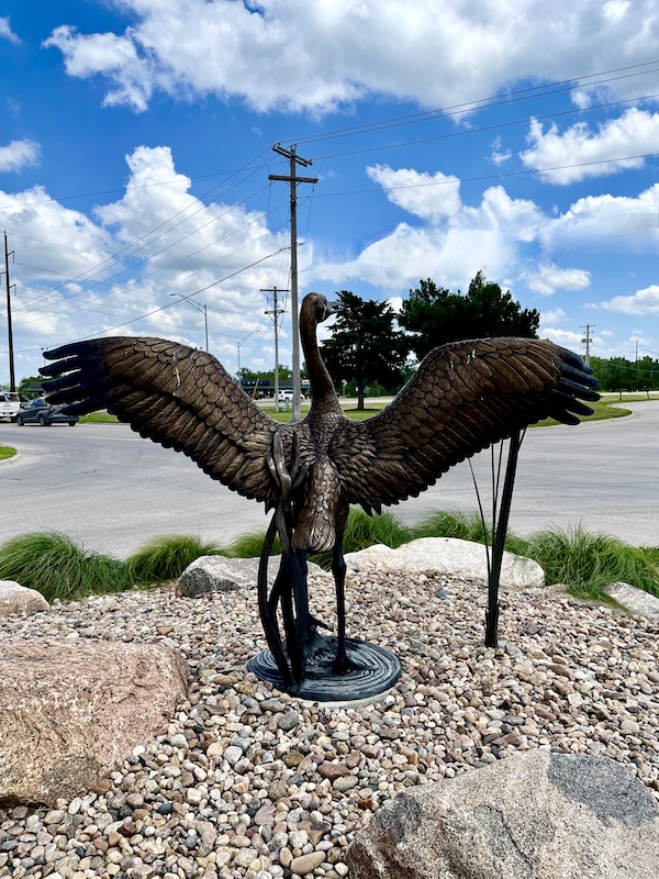 Bronze sculpture of a sandhill crane created by Artist Sondra Jonson Cambridge NE