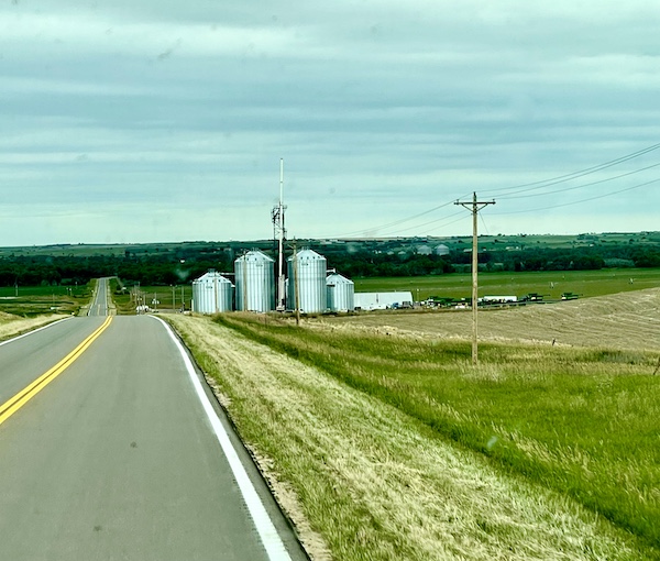 Farmland and silos along highway on our way to visit Artist Sondra Jonson Cambridge NE