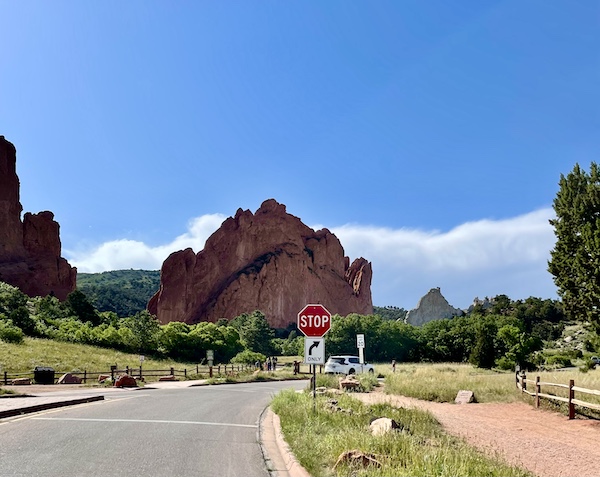 Red rock formation standing upright at the Garden of the Gods