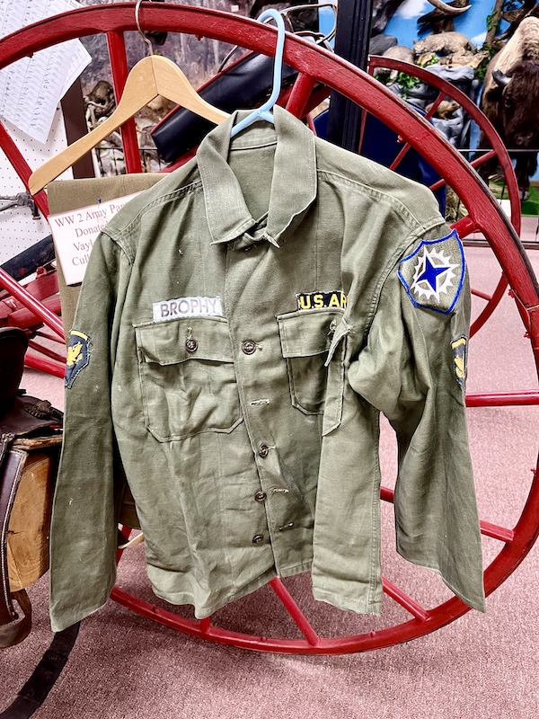 Army jacket with name Brophy on it at Nebraska's Cambridge Museum