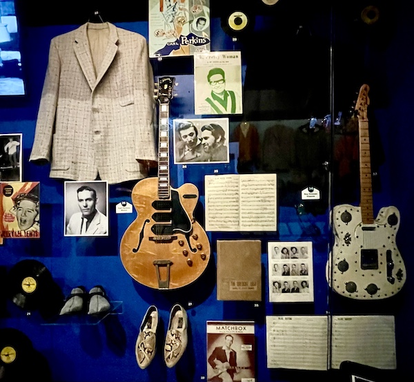 Jacket, guitar, snakeskin shoes and music of Carl Perkins at Rock and Roll Hall of Fame