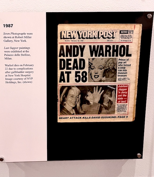 Front page of the New York Post newspaper announcing the death of Andy Warhol and David Susskind