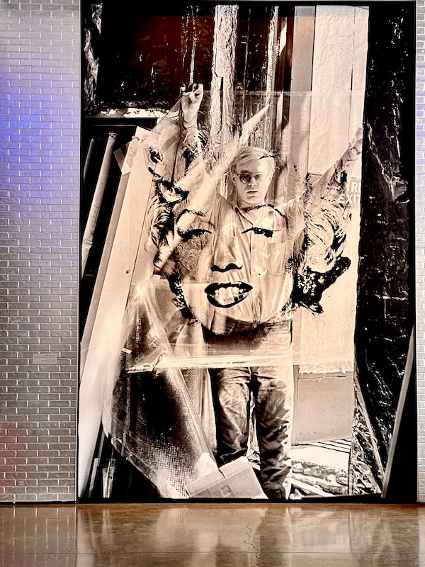 Black and white montage of Marilyn Monroe and Andy Warhol in the Andy Warhol Museum Pittsburgh lobby