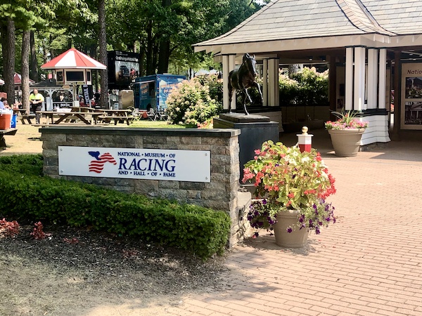 Stone wall, landscape and gazebo at Historic Saratoga Race Course