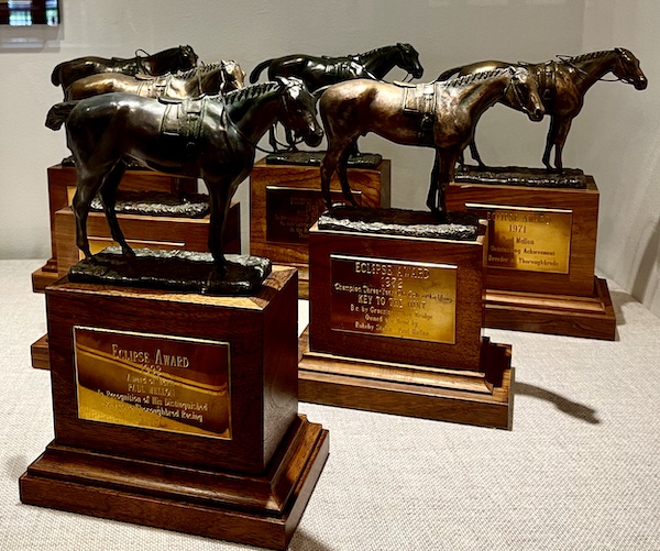 Small bronze horse sculptures that are awards at the National Museum of Racing and Hall of Fame