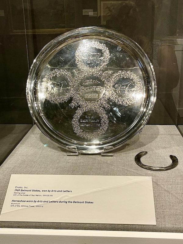 Engraved silver platter awarded to the Belmont Stakes winner at the National Museum of Racing and Hall of Fame