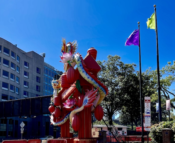 Colorful Chinese Dragon at the entrance to the festival on our Tour of Downtown Philadelphia