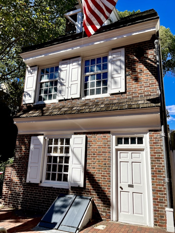 Brick Colonial style house where Betsy Ross lived and created our first American flag/