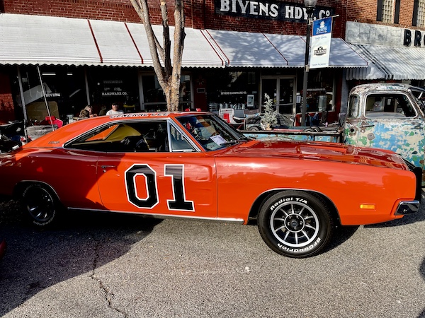 Orange car with 01 on door at the Downtown Pickens Car Show