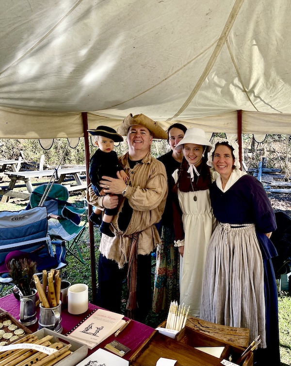 Family group dressed in Colonial attire at the Hagood Mill Native American Celebration