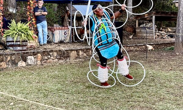 Native American doing a ring dance on the lawn at Hagood Mill Native American Celebration