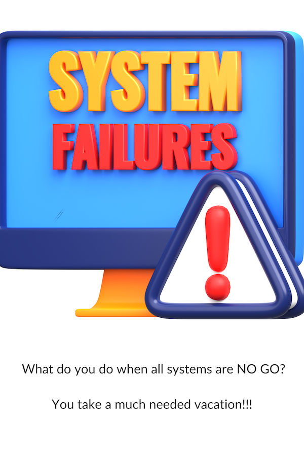 Graphic in full color showing a computer that crashed for post about Taking Much Needed Vacation