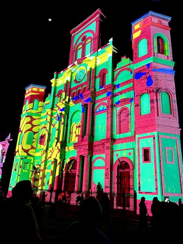 Colorful art display on church to show Celebrating Super Bowl NOLA Style