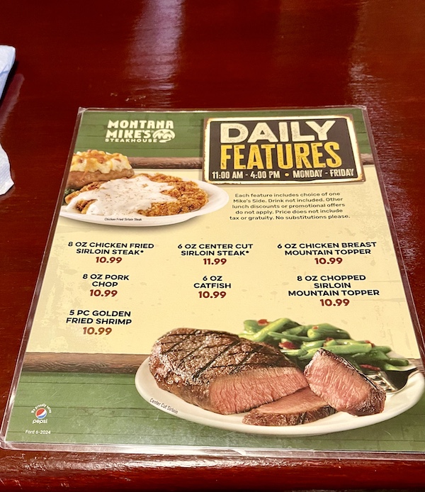 Huge menu from restaurant in New Braunfels and Gruene Texas