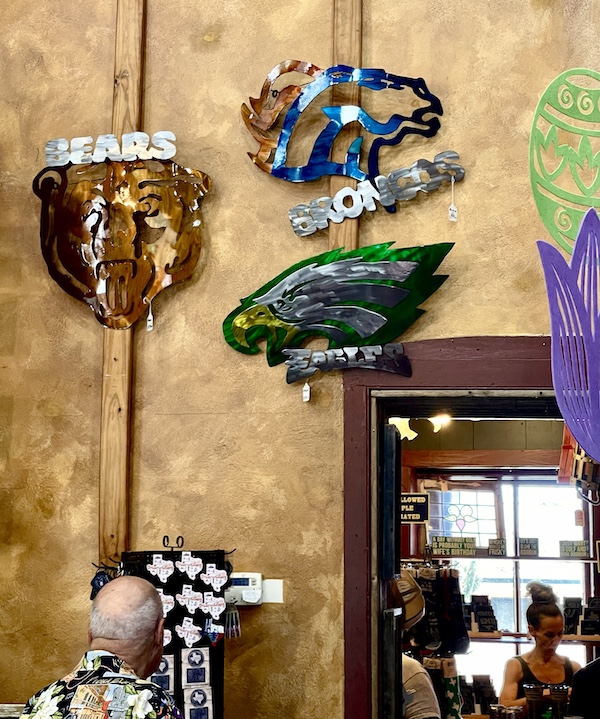 Metal art on display at a store we shopped at during our Sunday Funday Fredericksburg Texas