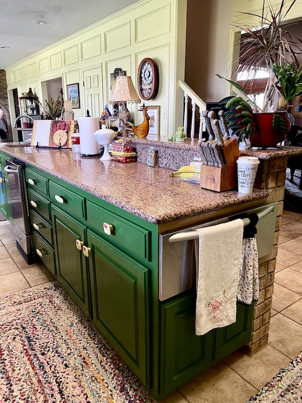Kitchen Transformation in Texas island, stairs and into family room