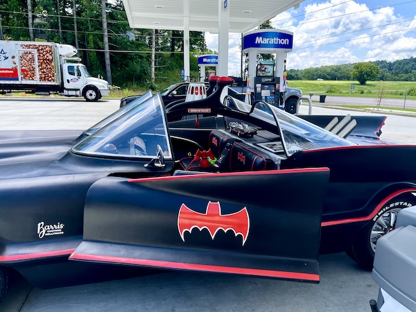 Closer look at the Batmobile with driver's door ajar seen after our Bonus Visit to NOLA