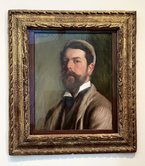 Portrait of a man with beard in a brown 3 piece suit, white wing collar shirt and black bowtie at the Westmoreland Museum of American Art