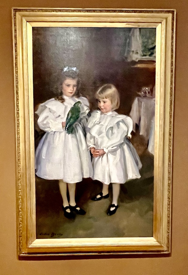 Painting of two little girls in white dresses at the Westmoreland Museum of American Art