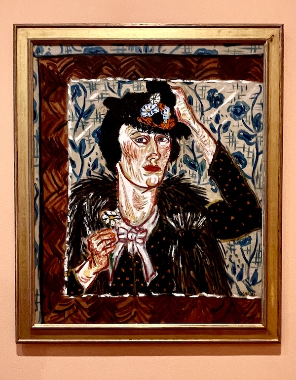 Painting of a woman with a hat and fur collar at the Westmoreland Museum of American Art