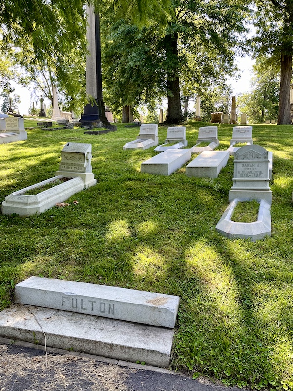 Headstones and planter for graves of children at Allegheny Cemetery Pittsburgh Pennsylvania
