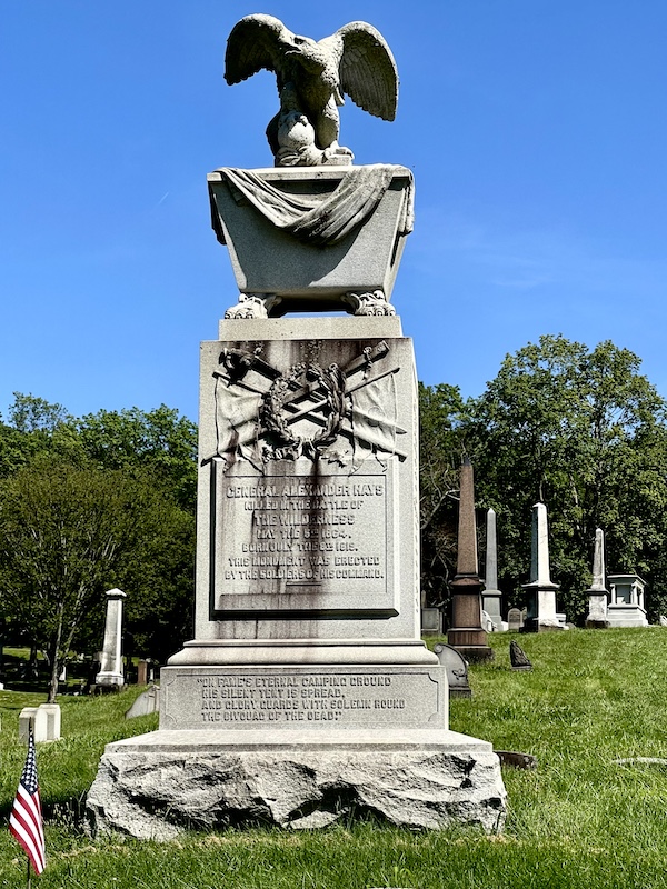 Huge monument for Civil War General with winged torso at top at Allegheny Cemetery Pittsburgh Pennsylvania