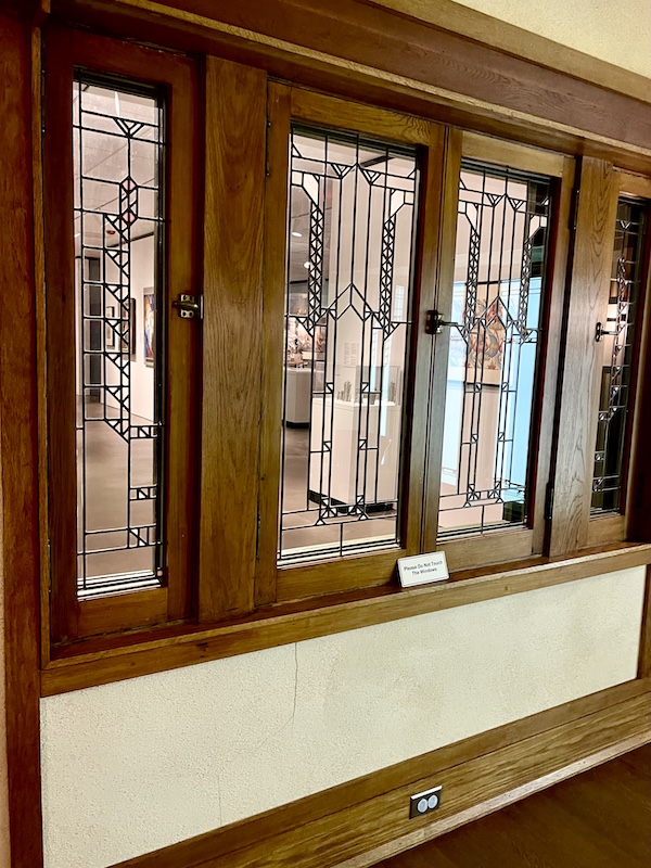 Leaded glass windows looking out to the Allentown Art Museum