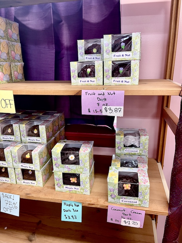 Boxes of chocolate Easter Eggs on sale at Wilson Candies Jeannette PA