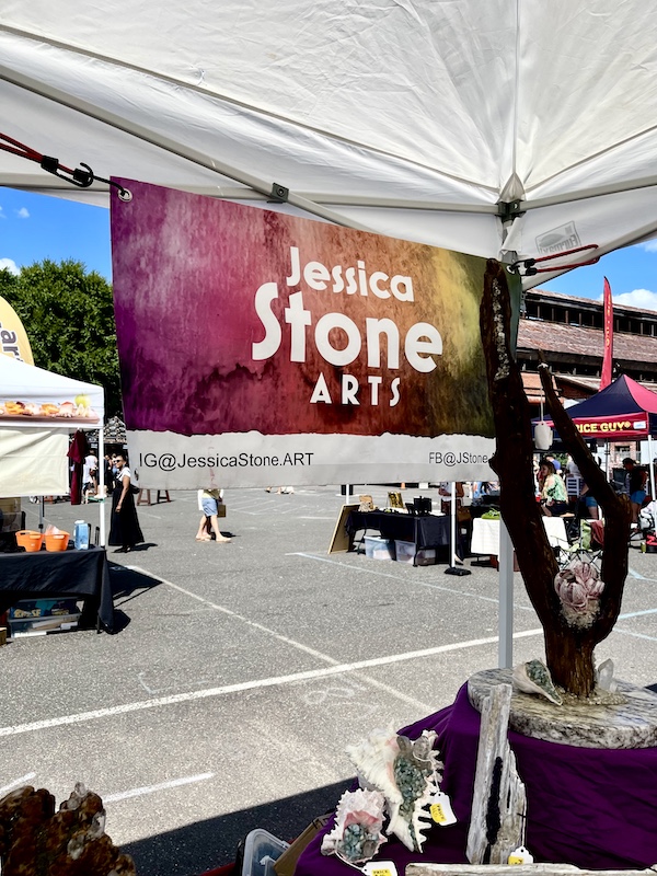 Artist's booth with shell art displayed at Bethlehem Steel Stacks